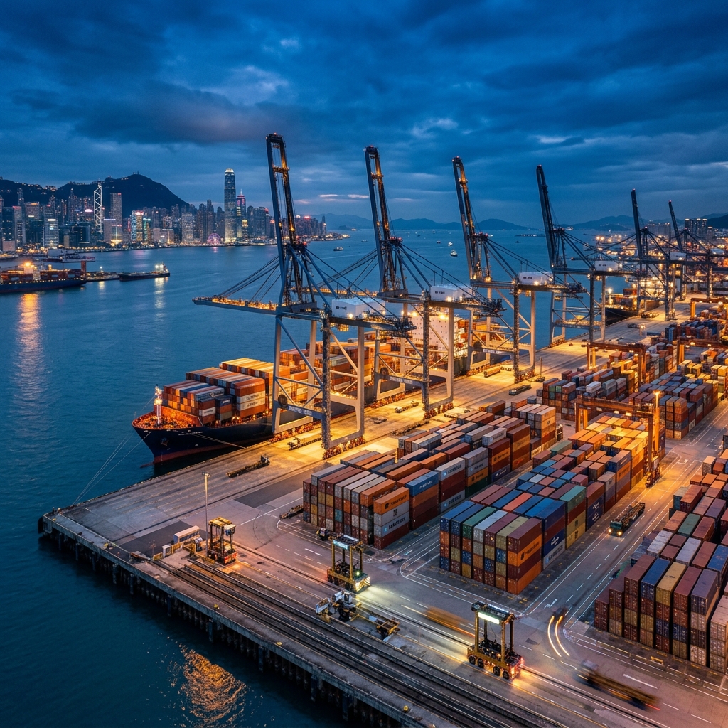 Global shipping containers and multi-sector cargo ready for international export
